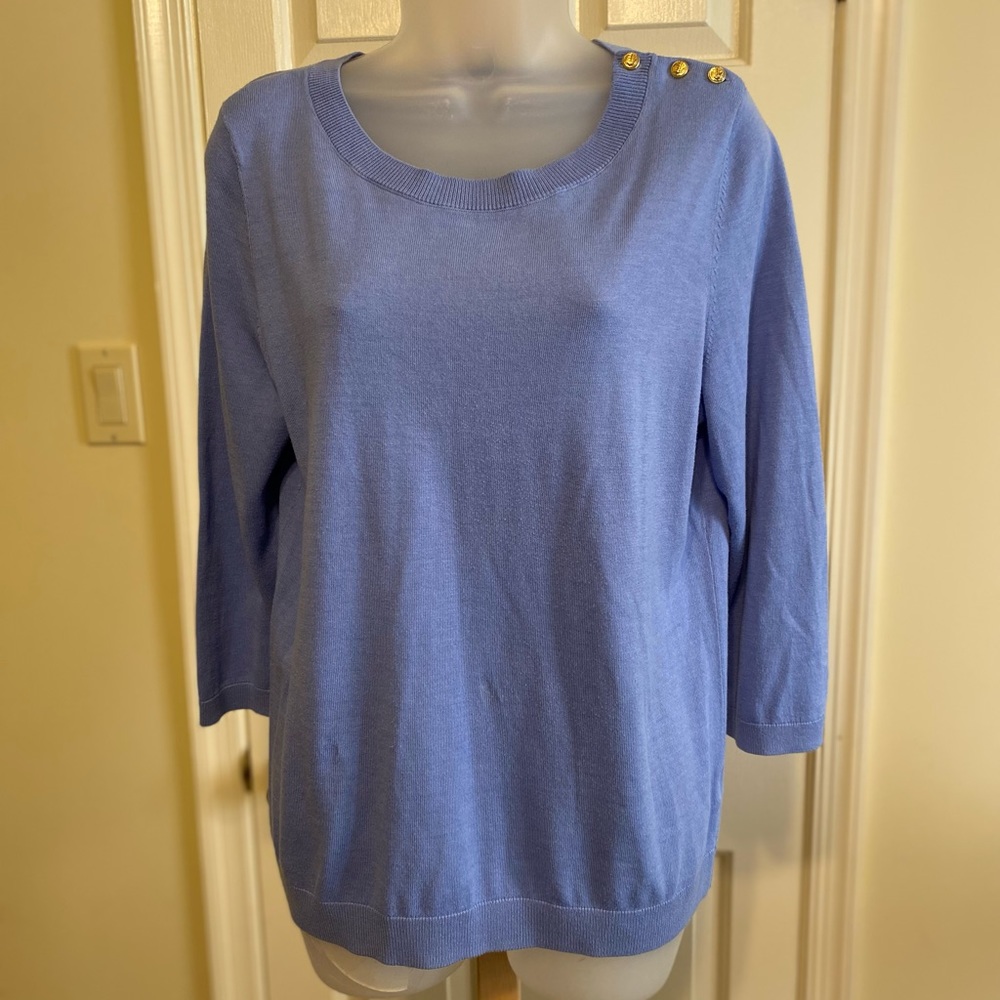 Talbots - Woman’s blue crew neck sweater with 3/4 sleeves, Size: L